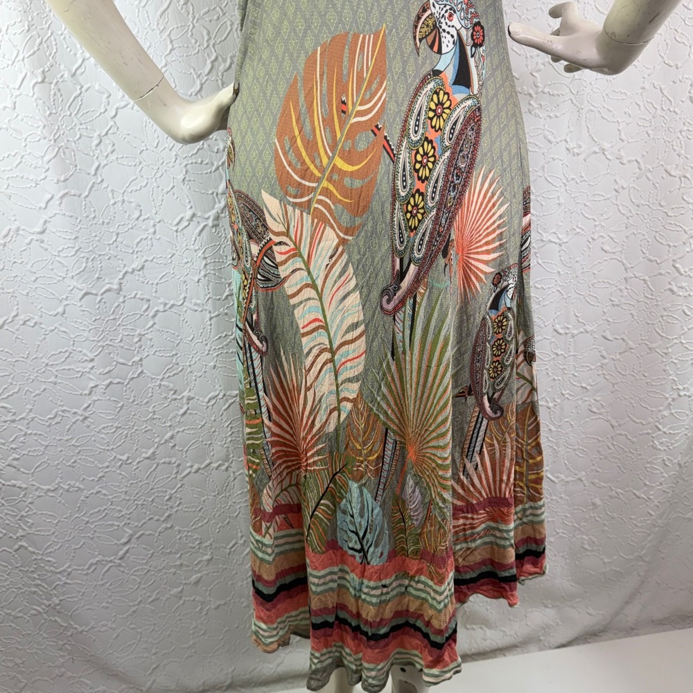 Farm Rio Anthropologie Tropical Parrot Midi Dress Green Multi - Picture 6 of 8